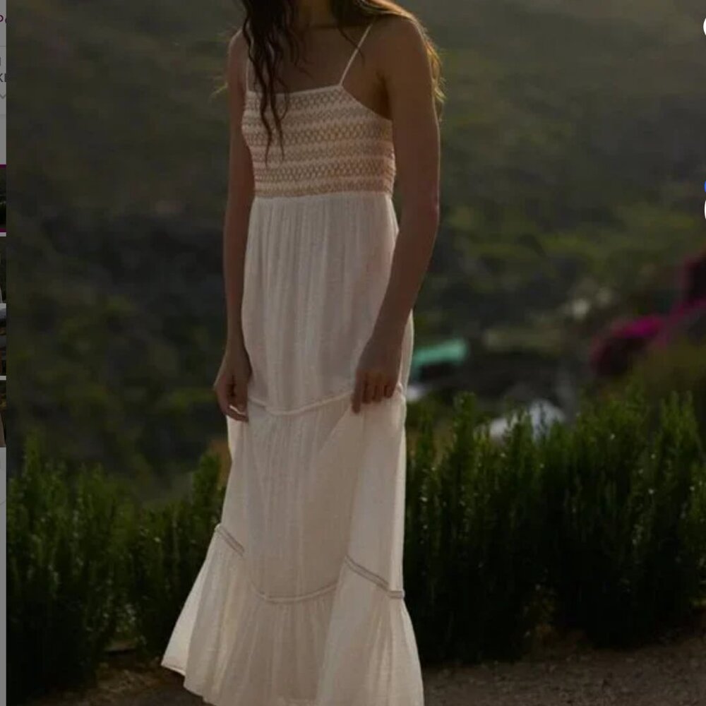 NWT Zara Women's Beachy Tiered Maxi Dress | Off White and Light Brown | M